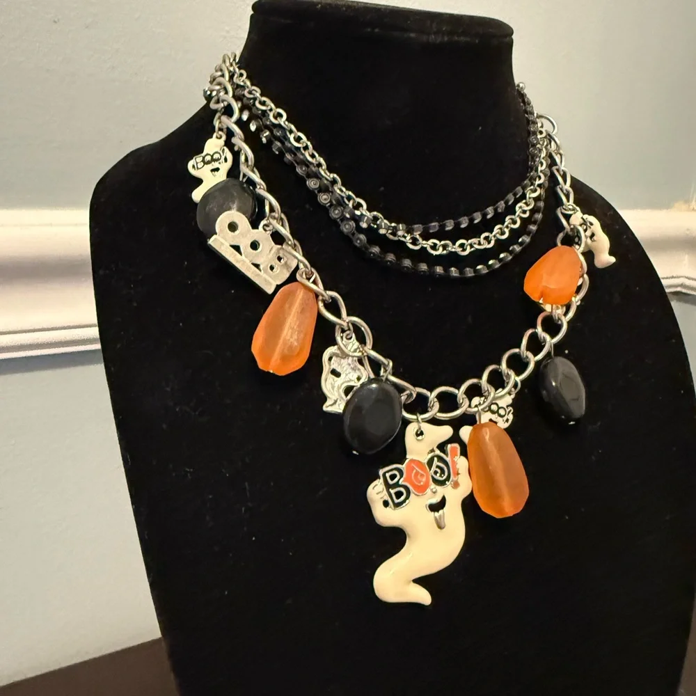 Halloween Charm Necklace with Orange and Black Accents